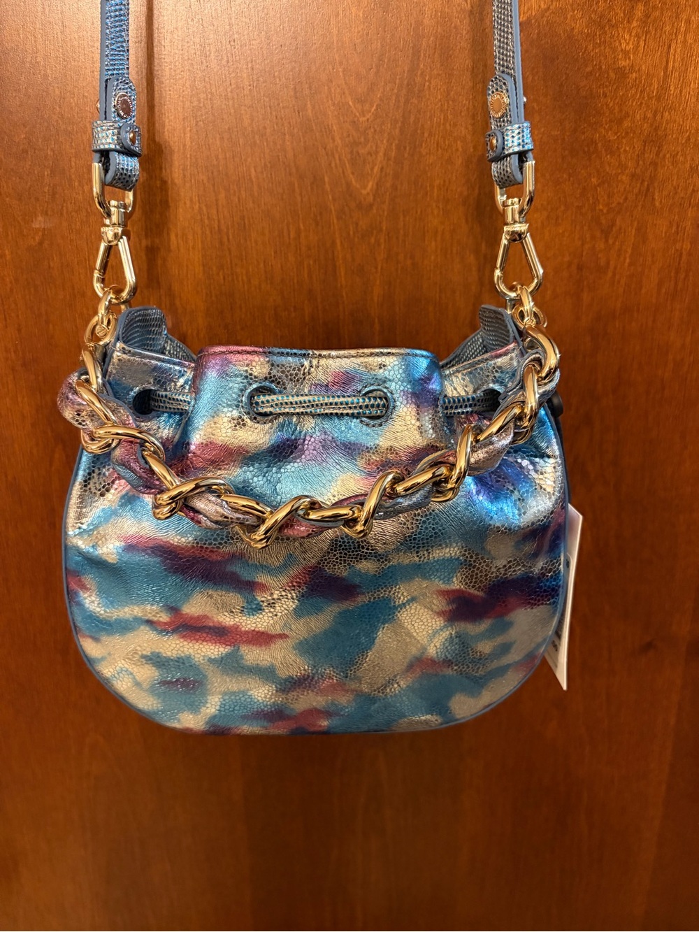 New Brahmin Eliana Durango Iridescent Multi-Color Leather Drawstring Crossbody